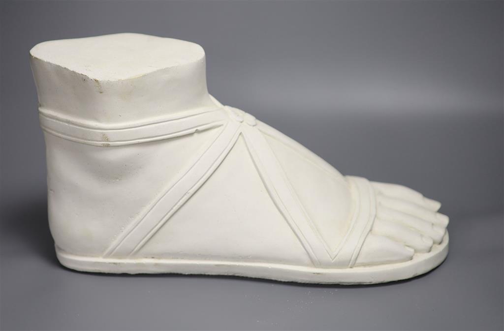 A cast plaster model of a gladiators foot, length 37cm